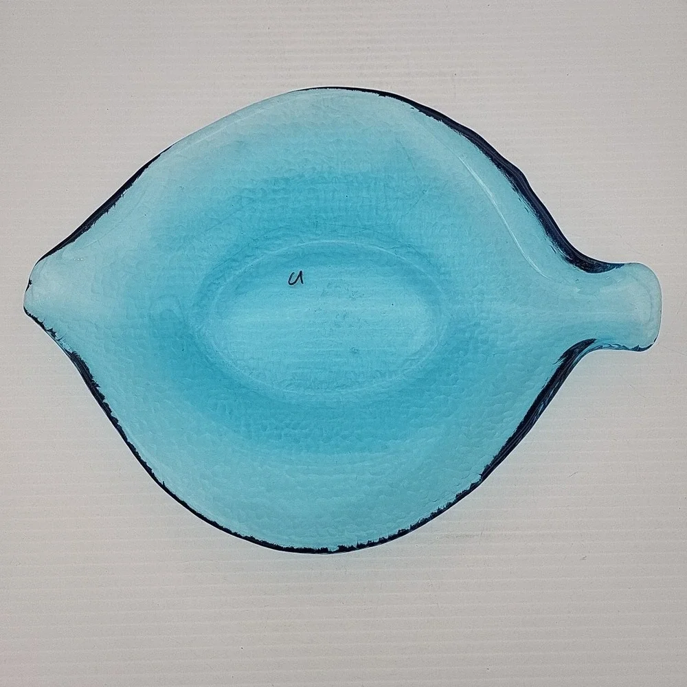 Fish‎ Shape Clear Glass Serving Dish Aqua Turquoise Blue Fish Plate 10.5